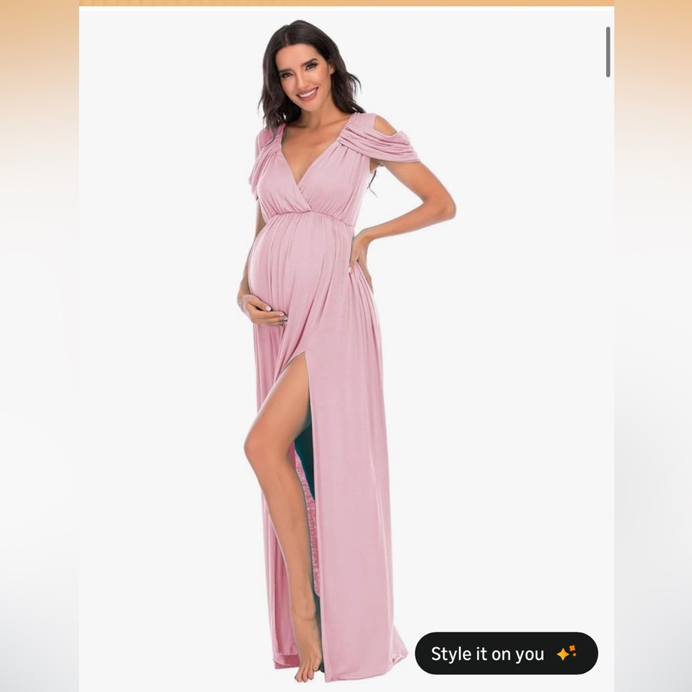 Off shoulder Pink Maternity Maxi Dress
